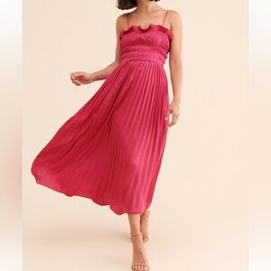 Anthropologie Fuchsia Pleated Midi Dress